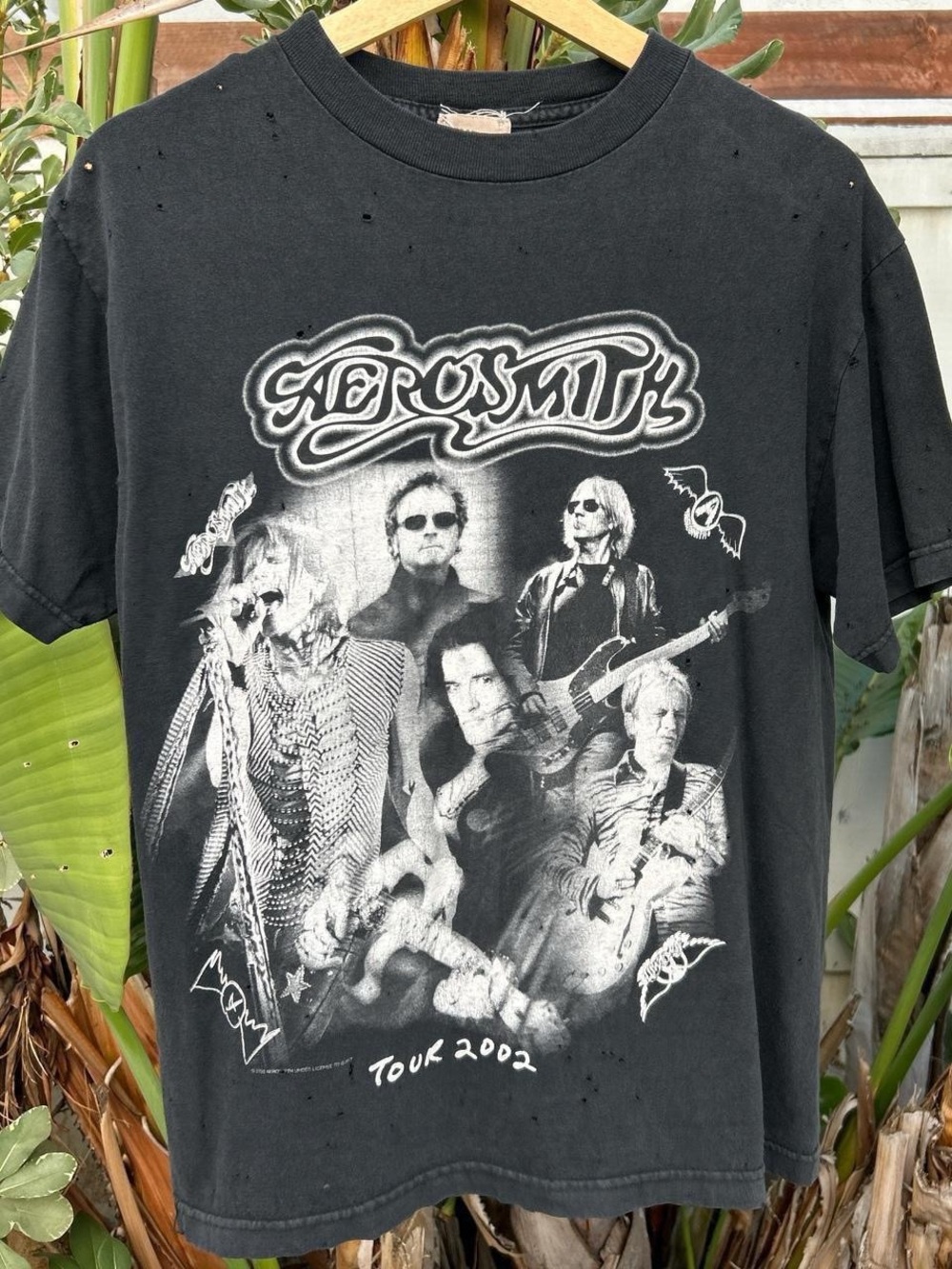 Vintage 2002 Aerosmith Tour T Shirt Medium Distressed Black Rock Band Tee